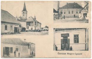 1922 Magyarigen, Ighiu; üzletek, gyógyszertár, utca, templom. Adler Arthur fényirda 1912. / pharmacy, streets, church, shops (felszíni sérülés / surface damage)