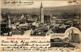 1902 Kolozsvár, Cluj; látkép templomokkal, Széky palota / churches, palace