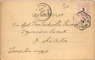 1899 (Vorläufer) Beszterce, Bistritz, Bistrita; Fő tér, üzletek, templom, Kórház utca, Vármegyeháza ...