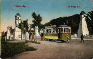 1916 Temesvár, Timisoara; Új Bega híd, villamos / new bridge, tram