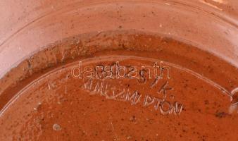 Bozsik nép kerámia tál, Kunszentmárton, hibátlan, jelzett, d: 25 cm