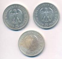 Német Harmadik Birodalom 1935A 5M Ag "Hindenburg" (3x) T:1-,2 German Third Reich 1935A 5 M...