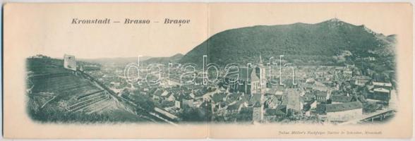 1903 Brassó, Kronstadt, Brasov; 2-részes kihajtható panorámalap. Julius Müller utóda Tartler & Schreiber kiadása / 2-tiled folding panoramacard (kopott sarkak / worn corners)