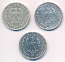 Német Harmadik Birodalom 1935D 5M Ag "Hindenburg" (3x) T:1-,2 German Third Reich 1935D 5 M...