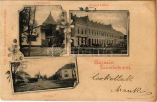 1900 Zsombolya, Hatzfeld, Jimbolia; Remete lak, Községi bérház, Fő utca, üzletek. Manzin és Ferch kiadása / shops, main street, villa. Art Nouveau, floral (r)