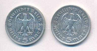 Német Harmadik Birodalom 1936J 5M Ag "Hindenburg" (2x) T:2 German Third Reich 1936J 5 Reic...