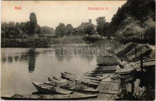 Arad, Csolnakázó (csónakázó) tó, TISZA és DUNA nevű csónakok / lake, boats (képeslapfüzetből / from postcard booklet)