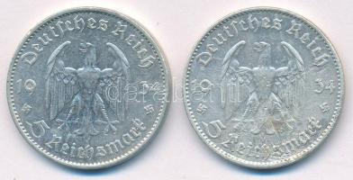Német Harmadik Birodalom 1934G 5M Ag "Garnisonkirche" (2x) T:2 ph. German Third Reich 1934...