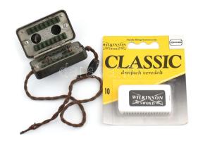 Retró borotvapenge-élező készülék + Wilkinson Sword Classic bontatlan csomag borotvapenge