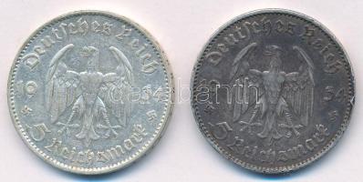 Német Harmadik Birodalom 1934F 5M Ag "Garnisonkirche" (2x) T:2,2- ph., patina German Third...