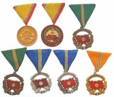 7 darabos szocialista kitüntetés tétel mellszalagon, közte ~1960-1970. A Haza Szolgálatáért Érdemérem arany fokozat műgyantás fém kitüntetés mellszalagon + ~1960-1970. A Haza Szolgálatáért Érdemérem ezüst fokozat műgyantás fém kitüntetés mellszalagon T:1-,2
