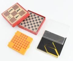 Camping sakk + 2 az 1-ben utazó sakk és dámajáték + geometriai kirakójáték, eredeti dobozukban