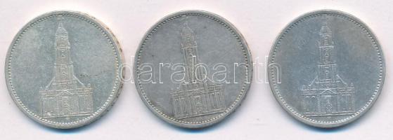 Német Harmadik Birodalom 1934A 5M Ag Garnisonkirche (3x) T:2,2- ph. German Third Reich 1934A 5 Reichsmark Ag Garnisonkirche (3x) C:XF,VF edge error Krause KM#83