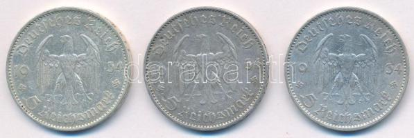 Német Harmadik Birodalom 1934A 5M Ag "Garnisonkirche" (3x) T:2,2- ph. German Third Reich 1...