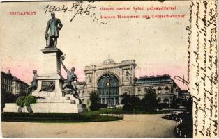1904 Budapest VII. Keleti pályaudvar, vasútállomás, Baross szobor (fl)
