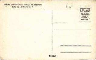 Budapest I. Tabán, Rudas gyógyfürdő, szálló és étterem, terasz vendégekkel és pincérekkel. Döbrentei...