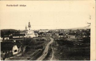 Buziásfürdő, Baile Buzias; Fő tér, templom. Heksch Manó kiadása / main square, church