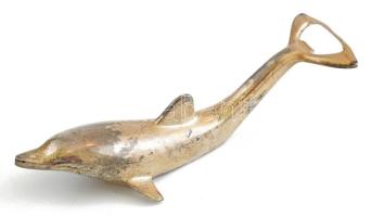 Vintage delfines sörnyitó, és visszazáró, fém, h: 16,5 cm