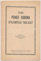 ~1926. TÉBE Pengő-Korona átszámítási táblázat használt állapotban, kis szakadás