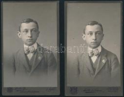 cca 1910 Fiú portréja, 2 db keményhátú fotó Matz és Társa iglói műterméből, vizitkártya, 10,5x6,5 cm