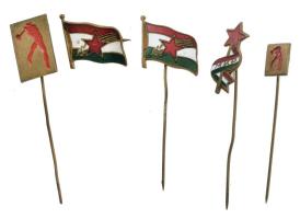 ~1945. 5xklf zománcozott bronz politikai jelvény (Szociáldemokrata Párt, Magyar Kommunista Párt) T:1-,2