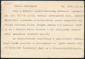 1941 Basilides Barna (1903-1967) festőművész saját kézzel írt sorai Szolnay Sándor (1893-1950) festő...