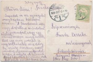 1909 Tiszakécske, Újkécske; vasútállomás, vasutasok. Képeslapra ragasztott fotó. photo (EB)