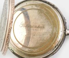 Ezüst (Ag) zsebóra Remontoir jelzett, szép, kézzel festett zománc számlap. d: 45 mm Működő, jó állap...