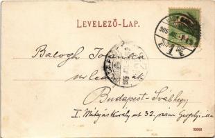 1905 Nagykanizsa, Fő tér a felső templommal, üzletek, gyógyszertár. Ifj. Wajdits József kiadása (EK)