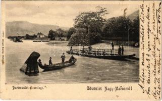 1907 Nagymaros, Nagy-Maros; Part részlet (Loreley), komp, csónak. Divald Károly 359. sz. (EK)