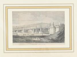 Elischer Lajos (1842-1892) után, Pollák Zsigmond (1837-1912) metszése: A Margit-híd. Rotációs fametszet, papír. Jelzett a metszeten. Paszpartuban. 18×29,5 cm.