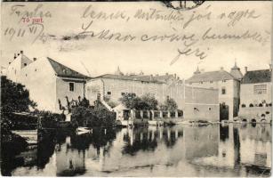 1911 Tapolca, Tópart. Löwy B. kiadása + "UKK - BALATON-SZENT-GYÖRGY 198 B" vasúti mozgóposta bélyegző (kis szakadások / small tears)