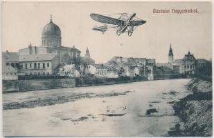 Nagyvárad, Oradea; Zsinagóga, repülőgép. Benkő antiquarium kiadása / synagogue, aircraft (fl)