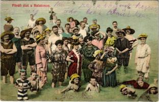 Balaton, Fürdő élet a Balatonon, strand, fürdőzők csoportja (r)