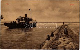 1908 Siófok, Móló, "HELKA" gőzös, gőzhajó. Telepi tőzsde kiadása (kis szakadások / small tears)