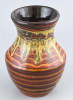 Hungária iparművész váza, mázas kerámia, etikettel jelzett, hajszálrepedésekkel, m: 18 cm
