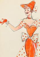 Vogel Eric (1907-1996): Divat terv. Akvarell, vegyes technika, papír. Jelzett 30x20 cm