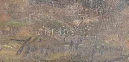 Kárpáthy Jenő (1870-1950): Itáliai kisváros. Olaj, vászon, jelzett. Sérült. Korabeli, sérült fakeret...