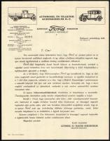 cca 1920 Automobil és Traktor Kereskedelmi Rt. Lincoln, Ford, Fordson Autorizált Képviseletének fejléces reklám prospektusa