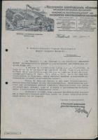 1937 Kecsemét, Kecskeméti Sertéshizlalók Gőzmali Rt. fejléces gépelt levele a Hofherr - Schrantz - Clayton Shuttleworh Magyar Gépgyári Művek Rt. részére, rajta a kecskeméti gyárépület képével.
