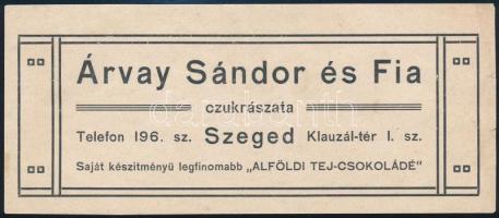 cca 1910 Szeged, Árvay Sándor és Fia Cukrászatának szecessziós számolócédulája, kis szakadással, mellette hajtásnyommal
