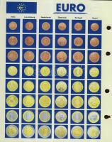Euro-gyűjtemény 12 ország Euro forgalmi pénzei 1c-2€, vegyes évszámú komplett sorok, dekor...