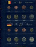 Euro-gyűjtemény 12 ország Euro forgalmi pénzei 1c-2€, vegyes évszámú komplett sorok, dekor...