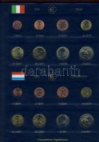 Euro-gyűjtemény 12 ország Euro forgalmi pénzei 1c-2€, vegyes évszámú komplett sorok, dekor...