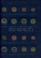 Euro-gyűjtemény 12 ország Euro forgalmi pénzei 1c-2€, vegyes évszámú komplett sorok, dekor...