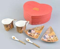 Queen Isabell Klimt Collection porcelán reggeliző készlet, kétszemélyes, matricás, jelzett, hibátlan, eredeti dobozában