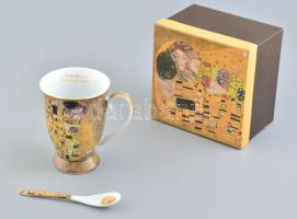 Gustav Klimt bögre kanállal, matricás, jelzett, hibátlan, eredeti dobozában, m: 12 cm