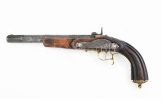 Párbaj-pisztoly. Belga típusú, mesterjegyes, XIX. sz. közepe. Jelzett. Szép állapotban 40 cm / Duell-gun pistol Belgian style, 19 th century hallmaked
