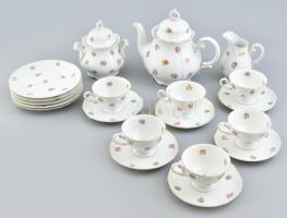 Thomas Bavaria porcelán teás készlet, kanna teteje javított + 5 db süteményes tányér, matricás, jelzett, hibátlan