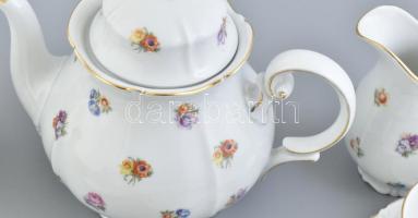 Thomas Bavaria porcelán teás készlet, kanna teteje javított + 5 db süteményes tányér, matricás, jelz...